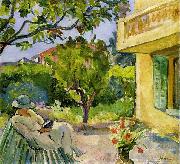 Lebasque, Henri Madame Lebasque Reading in the Garden oil painting artist